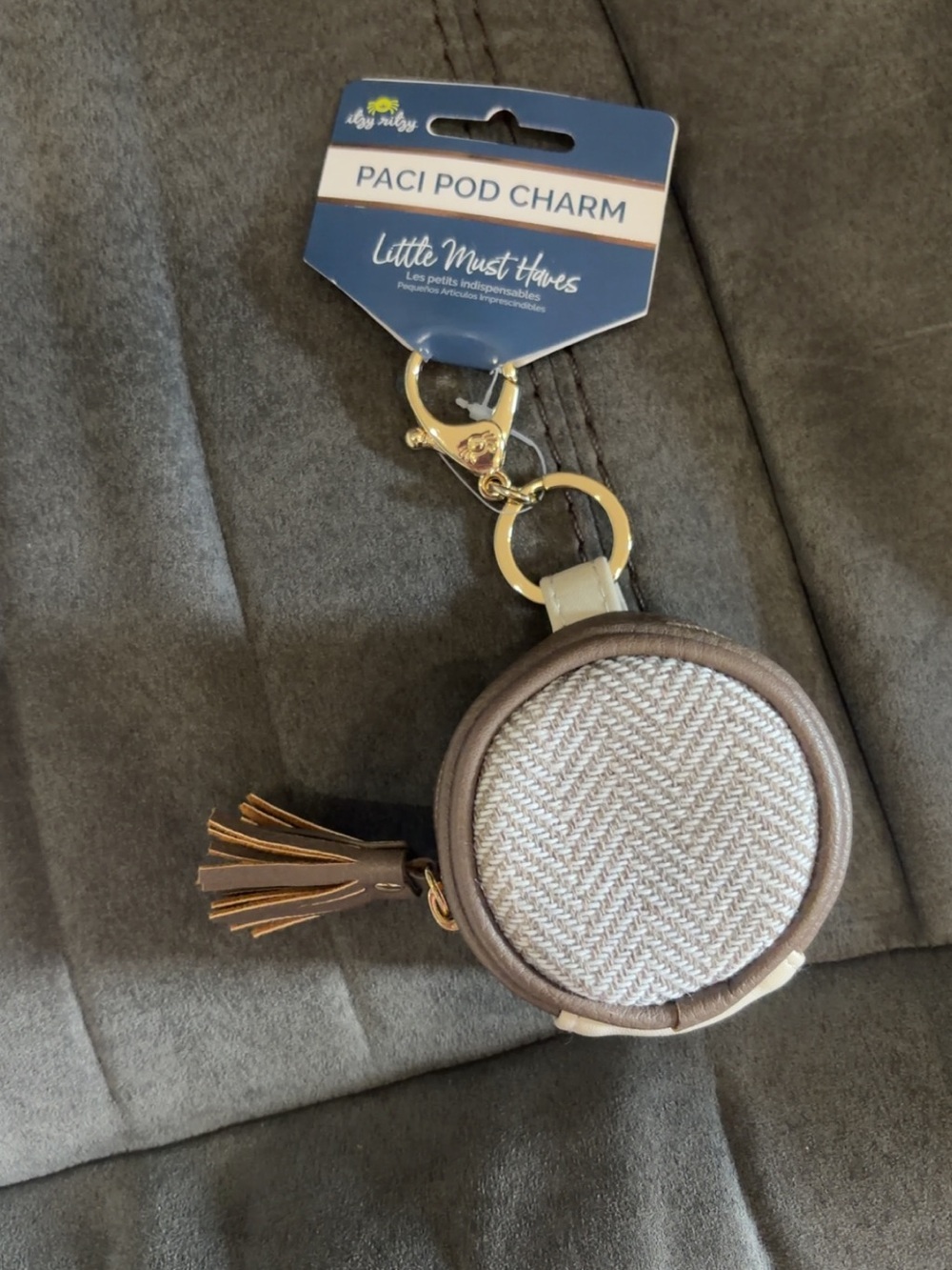 Itzy Ritzy Beige & Brown Mini Paci Pod Charm Keychain